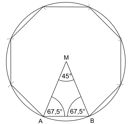 Geometrische Skizze mit Vieleck, Kreis und Winkeln bei A, B und M.